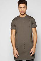 Boohoo Longline Destroyed T Shirt With Zips