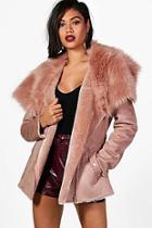 Boohoo Faye Boutique Faux Fur Collar Belted Jacket