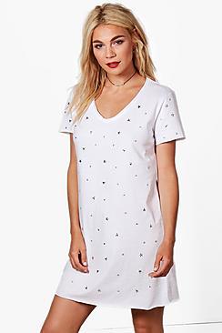 Boohoo Alana Star Studded T-shirt Dress