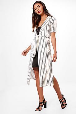 Boohoo Petite Emily Stripe Belted Duster Jacket