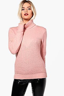 Boohoo Kerry Contrast Stitch Roll Neck Oversized Jumper