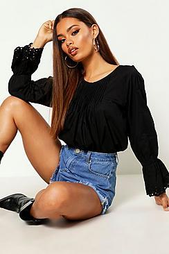 Boohoo Broidery Anglais Cuff Detail Shirt