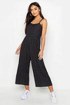 Boohoo Petite Woven Spot Tie Strap Culotte Jumpsuit