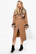 Boohoo Mya Faux Fur Collar And Cuff Coat