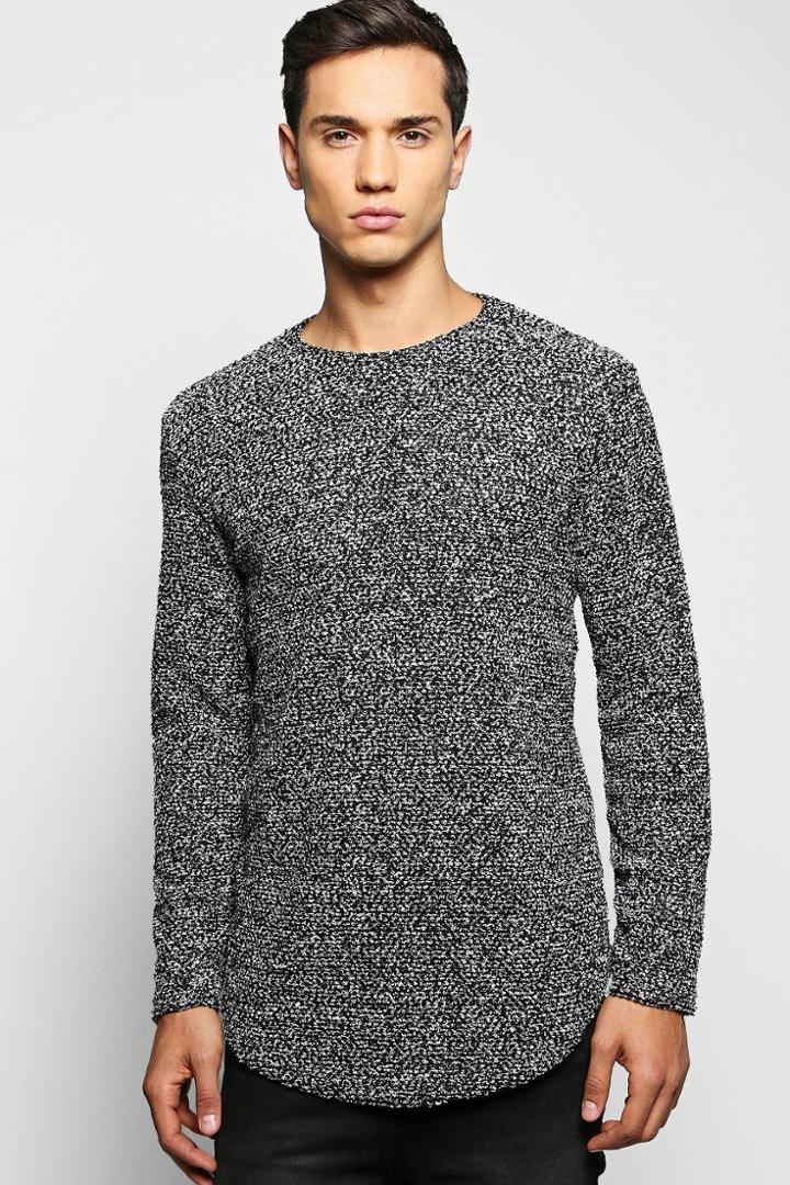 Boohoo Long Line Textured Jumper With Curve Hem Grey