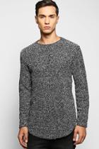 Boohoo Long Line Textured Jumper With Curve Hem Grey