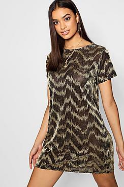 Boohoo Sheer Metallic Shift Dress