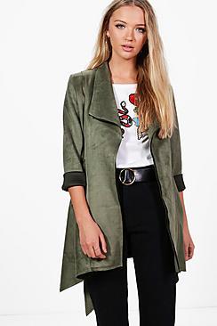 Boohoo Olivia Suedette Waterfall Duster