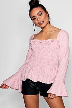 Boohoo Gingham Shirred Cross Strap Top