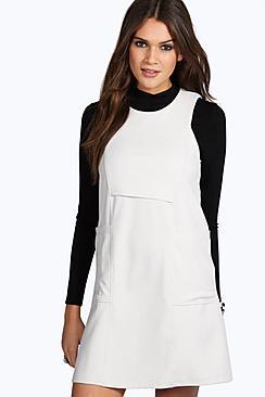 Boohoo Sandra High Neck Cut Away Pocket Shirt Dress