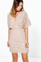 Boohoo Diana Boutique Sequin Wrap Dress Nude