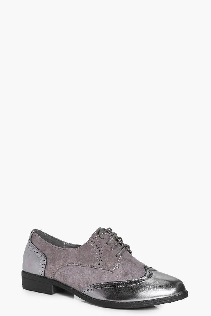 Boohoo Molly Lace Up Brogue Grey