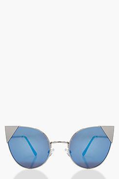 Boohoo Ellie Blue Lens Cat Eye Sunglasses
