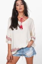 Boohoo Raegan Printed Tassel Tunic Cream
