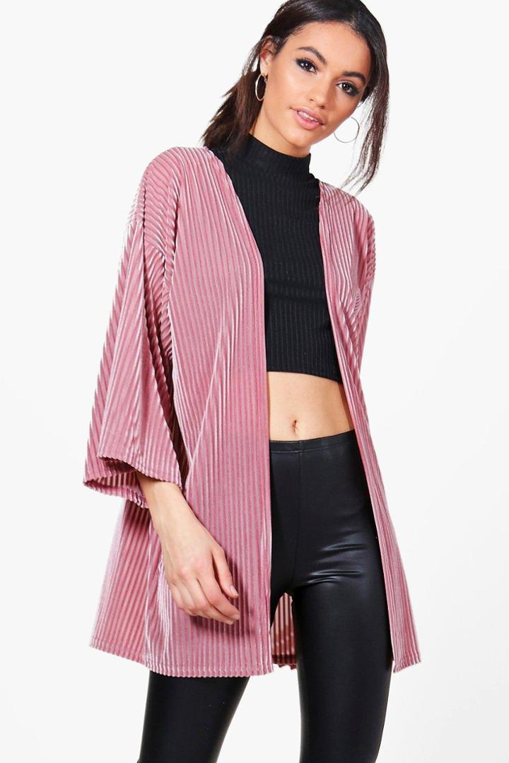 Boohoo Niamh Velvet Rib Kimono Pink