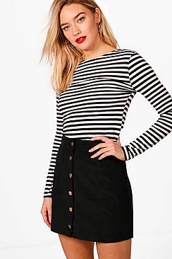Boohoo Kelly Button Through Cord Skirt