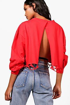Boohoo Tia Distressed Hem Sweat Top