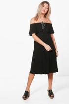 Boohoo Maria Off Shoulder Button Frill Midi Dress Black