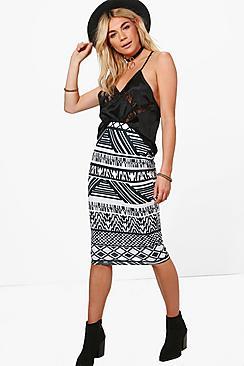 Boohoo Avery Monochrome Print Midi Skirt