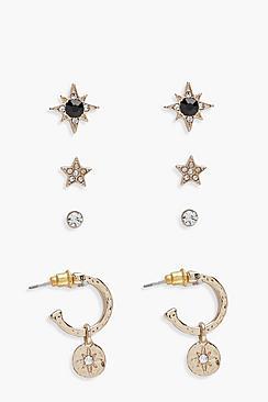 Boohoo Shanie Star Diamante Stud 3 Pack