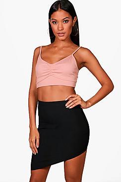 Boohoo Dawn Ribbed Basic Asymetric Hem Mini Skirt