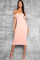 Boohoo Tall Ali Off Shoulder Curved Neckline Midi Dress