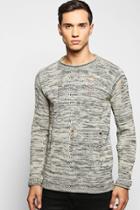 Boohoo Bagel Neck Distressed Space Knit Jumper Oatmeal
