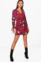 Boohoo Daya Drawcord Sleeve Printed Shirt Dress