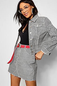 Boohoo Gingham Check Crop Denim Jacket