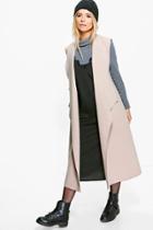 Boohoo Georgia Sleeveless Waterfall Wool Look Duster Stone