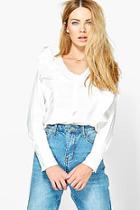 Boohoo Saskia Ruffle V Neck Cotton Shirt