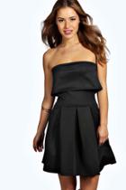Boohoo Petite Stephanie Layer Pleated Skater Dress Black
