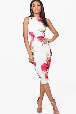 Boohoo Lucy Rose Print Sleeveless Midi Dress