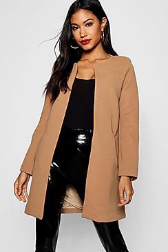 Boohoo Collarless Textured Longline Jacket