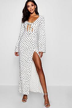 Boohoo Heidi Tie Front Thigh Split Maxi Dress
