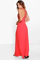 Boohoo Kira Double Strap Cross Back Maxi Dress Poppy