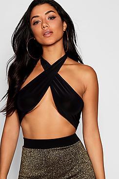 Boohoo Lucy Slinky Twist Front Crop Top