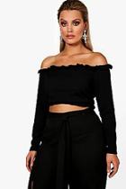 Boohoo Plus Anthea Rib Frill Off The Shoulder Crop Top