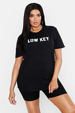 Boohoo Plus Low Key Slogan Neon T-shirt