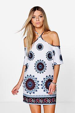 Boohoo Ailbhe Paisley Cold Shoulder Shift Dress