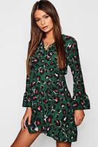 Boohoo Leopard Wrap Front Tea Dress