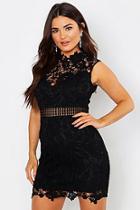 Boohoo Lace Scallop High Neck Bodycon Dress