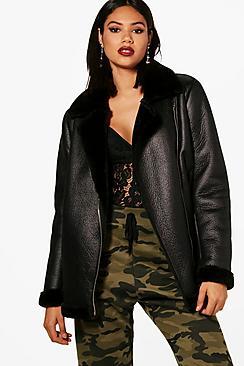 Boohoo Maddison Boutique Faux Fur Trim Aviator Jacket