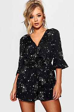 Boohoo Eva Star Print Tea Style Playsuit
