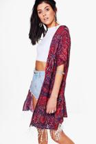 Boohoo Ellen Kimono Top With Tassel Red