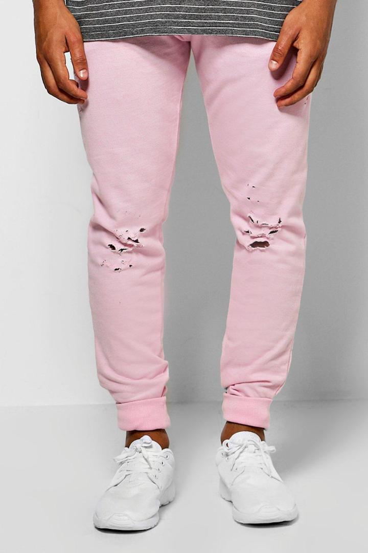 Boohoo Skinny Fit Distressed Joggers Rose