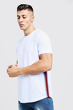 Boohoo Jersey Football Curved Hem Longline Tee With Side Taping