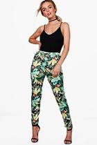 Boohoo Macy Leafy Palm Print Stretch Skinny Trousers