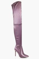 Boohoo Beatrice Satin Pointed Thigh Boot Mauve