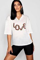 Boohoo Love Slogan Pearl Detail T-shirt